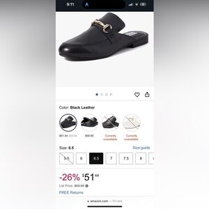 Black Leather Loafers with Silver Buckle